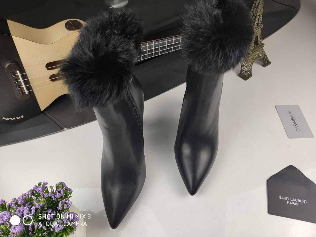 Yves Saint Laurent Opyum Ankle Boots Leather 5637530 Black with Mink fur - luxibagsmall