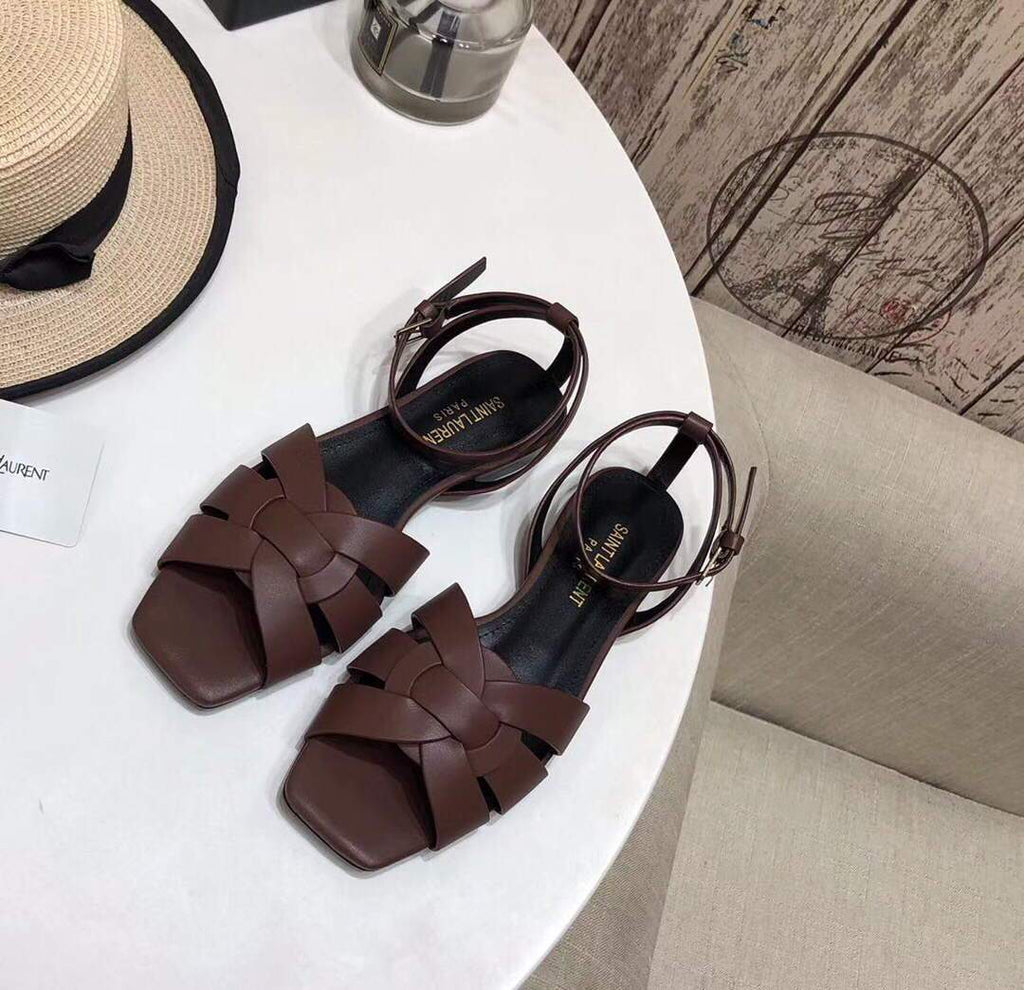 Yves Saint Laurent Tribute Flat Sandals In Smooth Leather 30150 - luxibagsmall