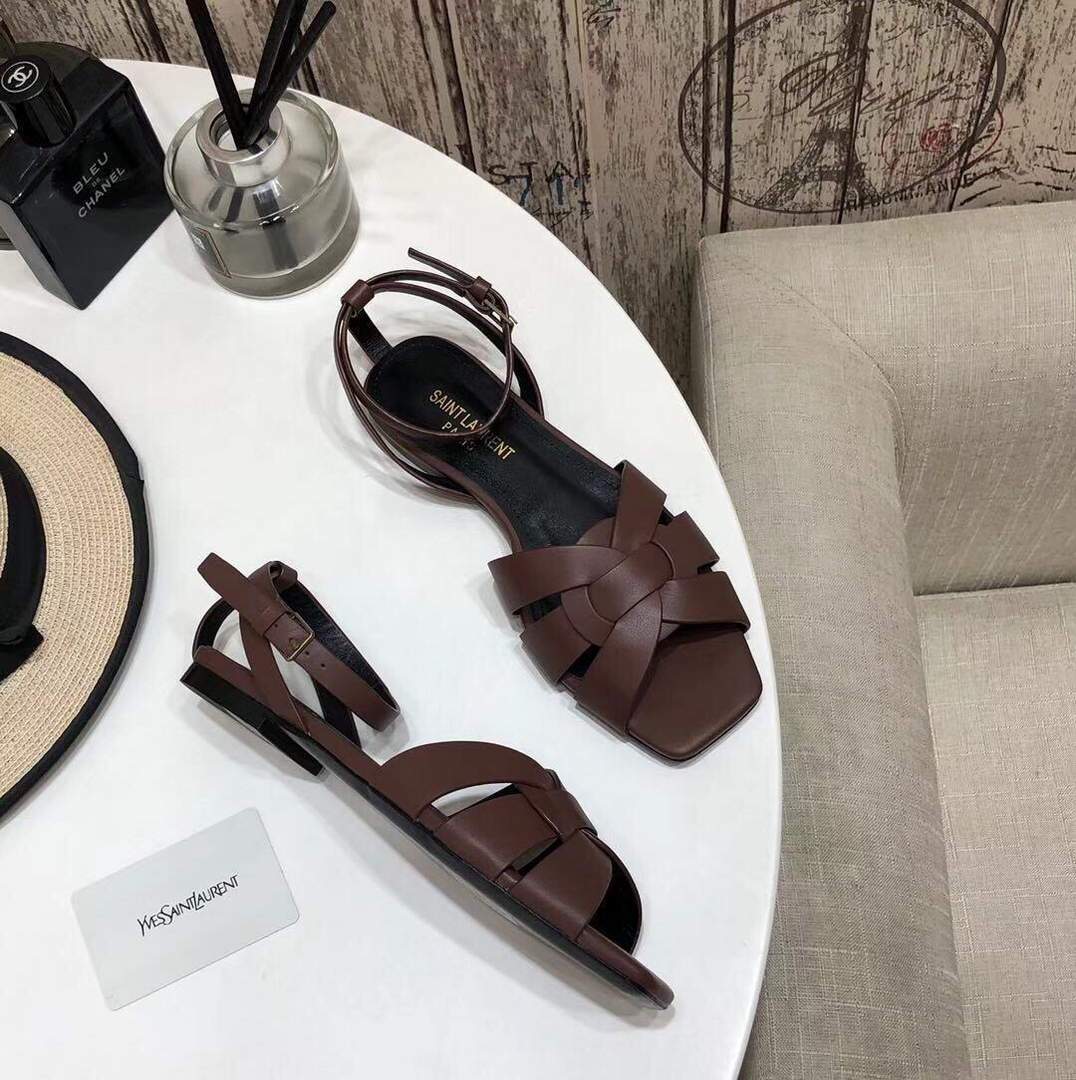 Yves Saint Laurent Tribute Flat Sandals In Smooth Leather 30150 - luxibagsmall