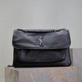 Yves Saint Laurent YSL 755857 Niki Large In Lambskin Leather Bag Black Elephant Pattern Silver Buckle