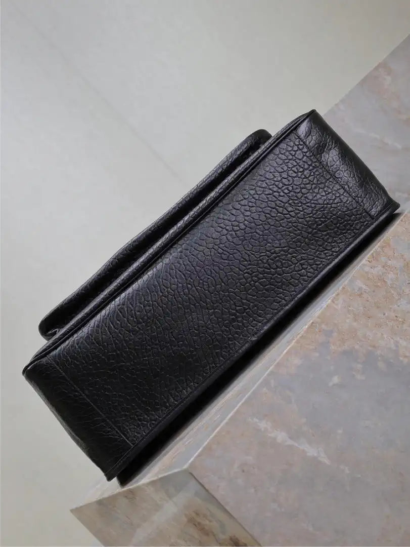 Yves Saint Laurent YSL 755857 Niki Large In Lambskin Leather Bag Black Elephant Pattern Silver Buckle