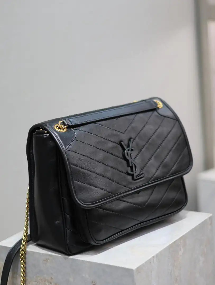 Yves Saint Laurent YSL 498830 Niki Large In Lambskin Leather Bag Black
