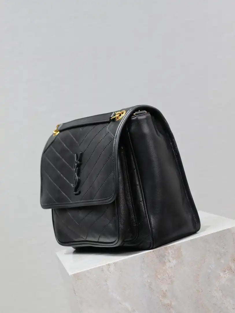 Yves Saint Laurent YSL 498830 Niki Large In Lambskin Leather Bag Black