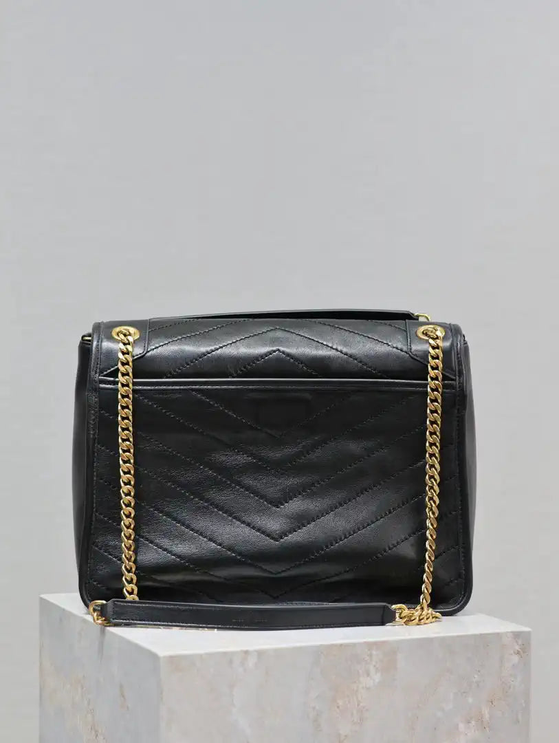 Yves Saint Laurent YSL 498830 Niki Large In Lambskin Leather Bag Black