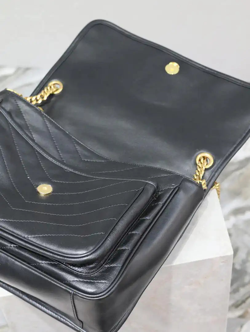 Yves Saint Laurent YSL 498830 Niki Large In Lambskin Leather Bag Black