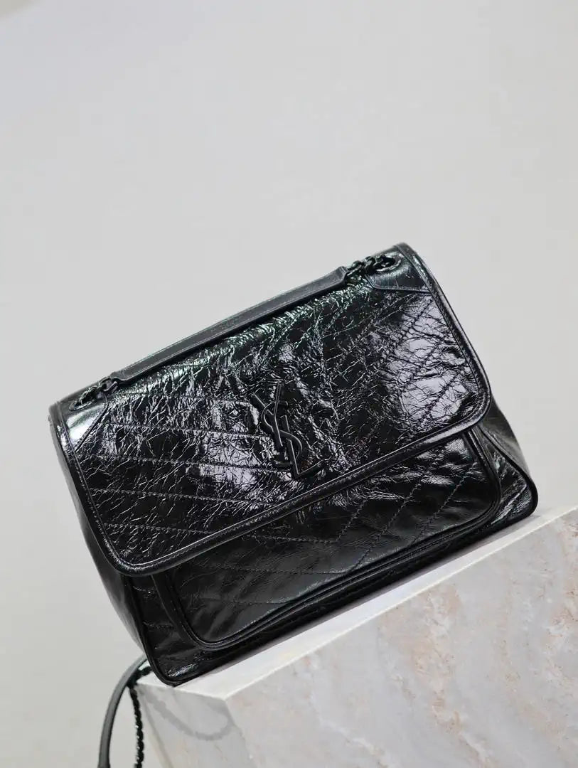 Yves Saint Laurent YSL 498830 Niki Large In Quilted Leather Bag Black