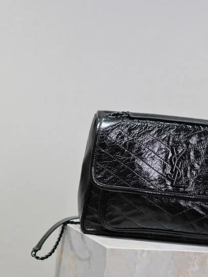 Yves Saint Laurent YSL 498830 Niki Large In Quilted Leather Bag Black