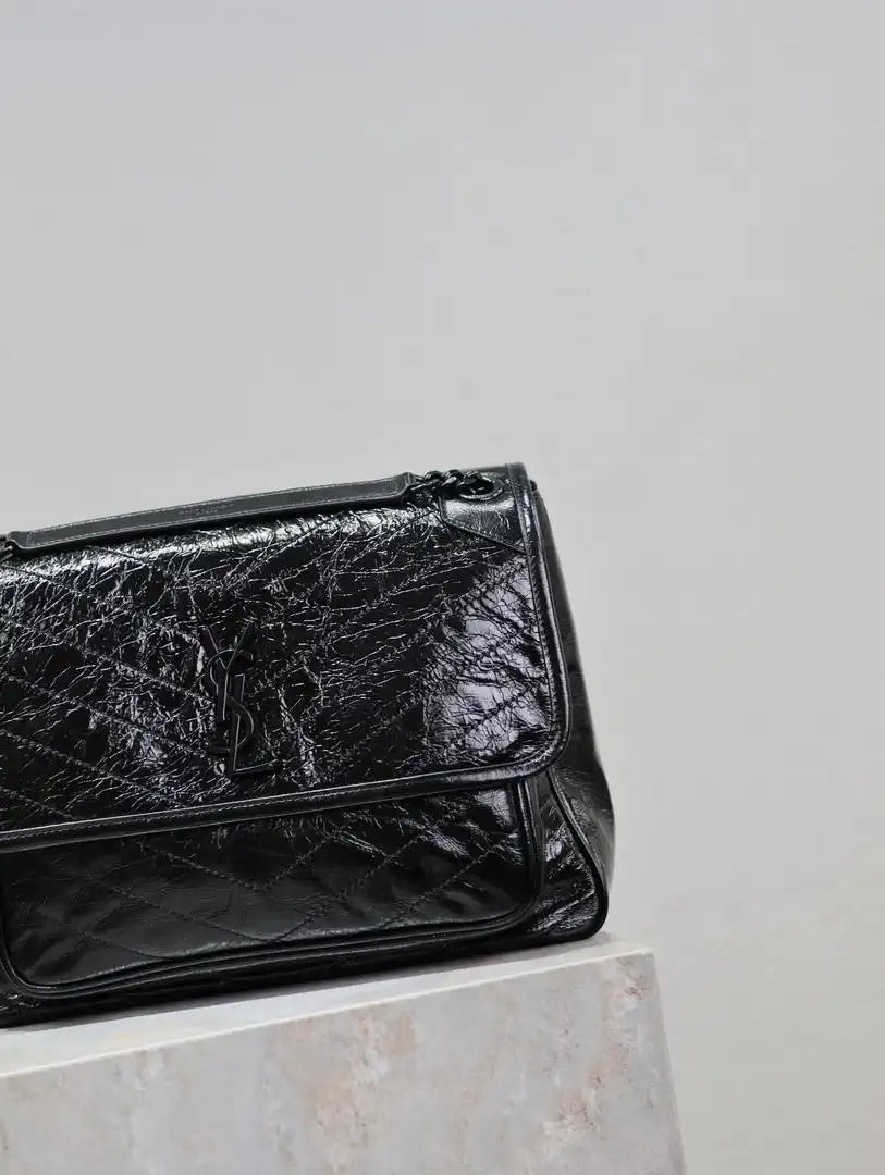Yves Saint Laurent YSL 498830 Niki Large In Quilted Leather Bag Black