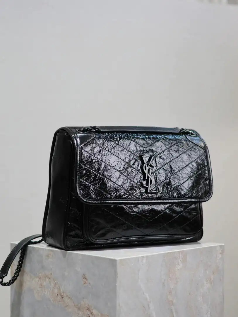 Yves Saint Laurent YSL 498830 Niki Large In Quilted Leather Bag Black