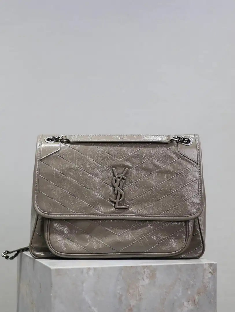 Yves Saint Laurent YSL 498830 Niki Large In Quilted Leather Bag Gray