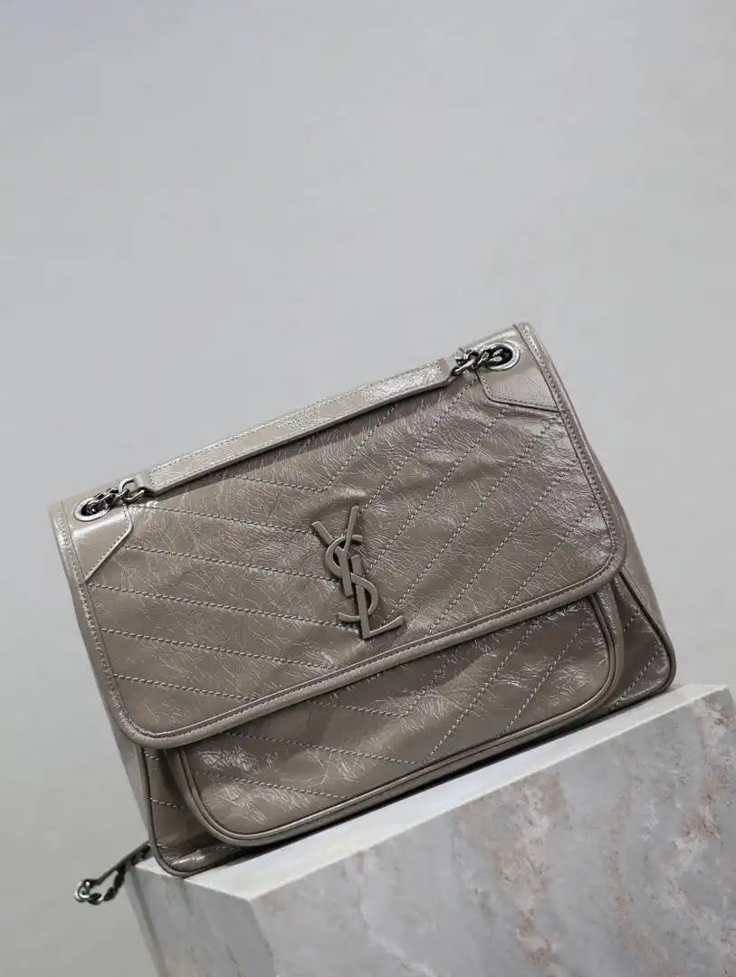 Yves Saint Laurent YSL 498830 Niki Large In Quilted Leather Bag Gray