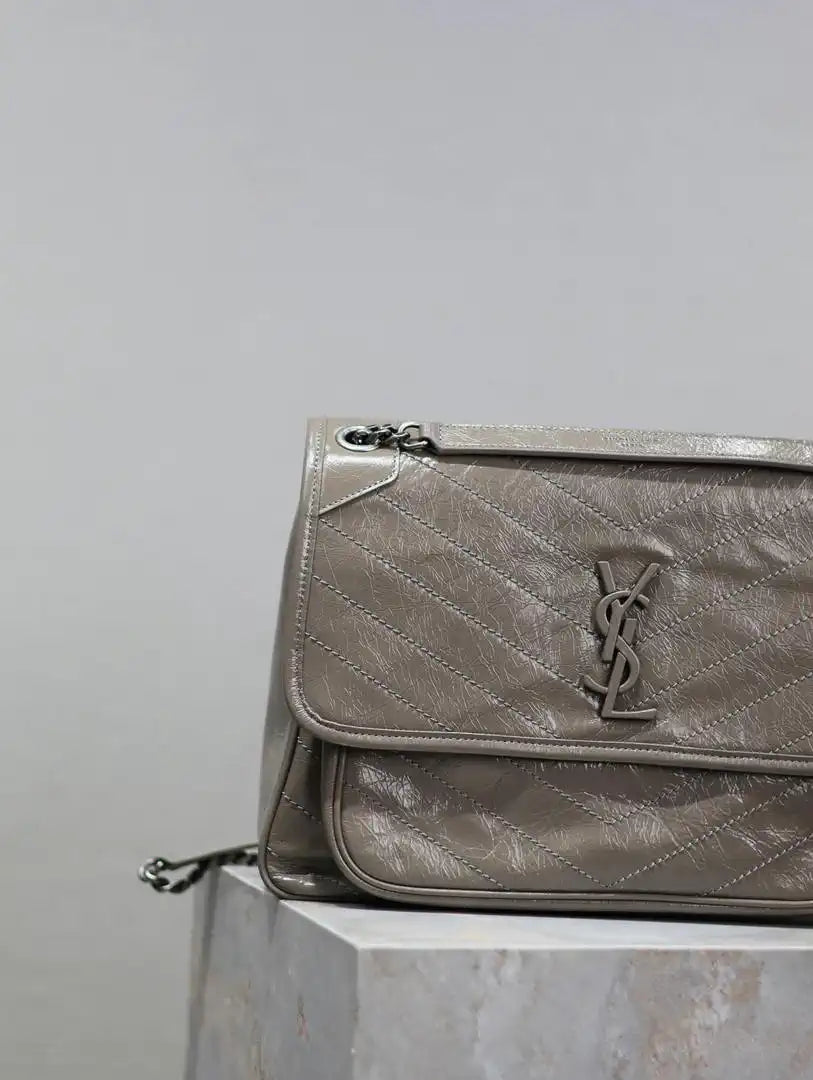 Yves Saint Laurent YSL 498830 Niki Large In Quilted Leather Bag Gray