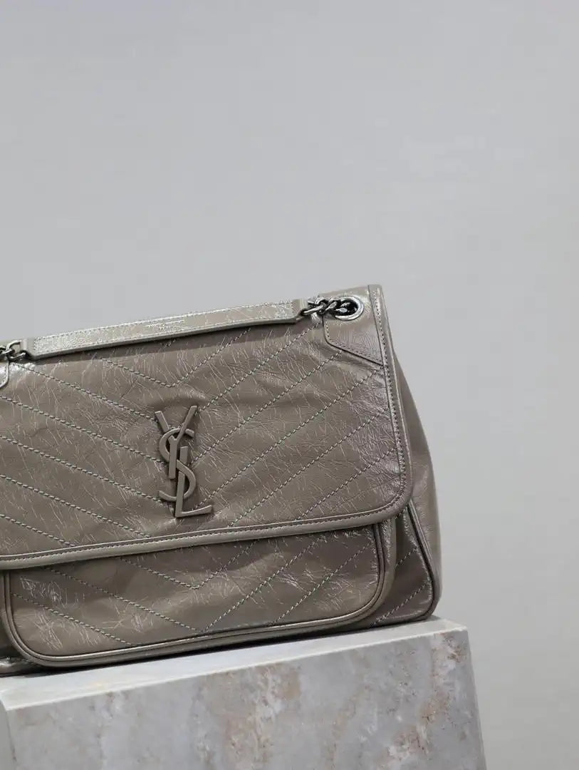 Yves Saint Laurent YSL 498830 Niki Large In Quilted Leather Bag Gray