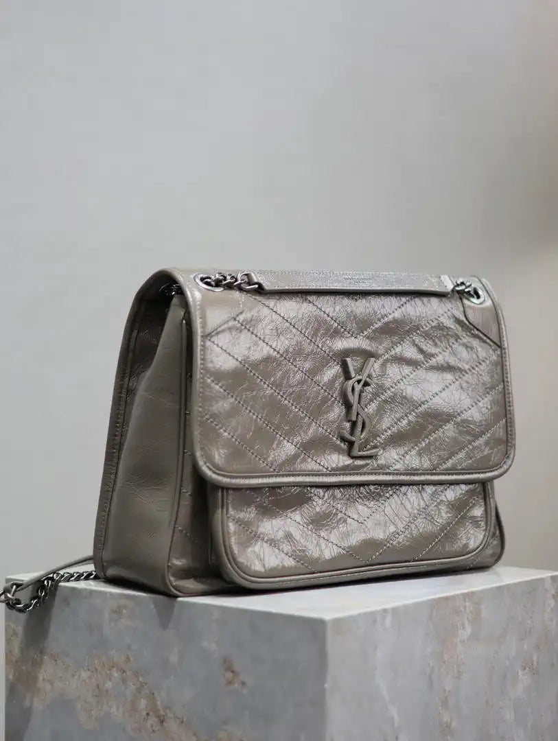 Yves Saint Laurent YSL 498830 Niki Large In Quilted Leather Bag Gray