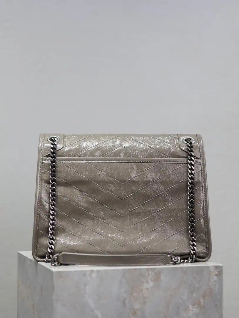 Yves Saint Laurent YSL 498830 Niki Large In Quilted Leather Bag Gray