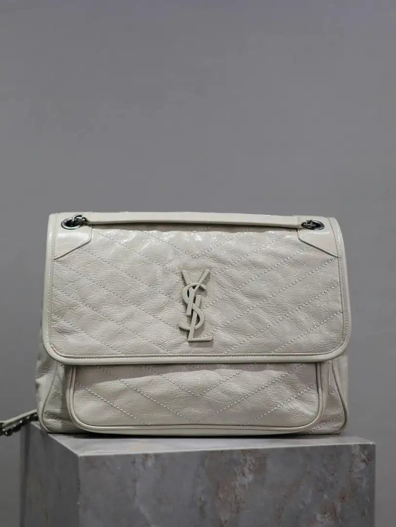 Yves Saint Laurent YSL 498830 Niki Large In Quilted Leather Bag milky white