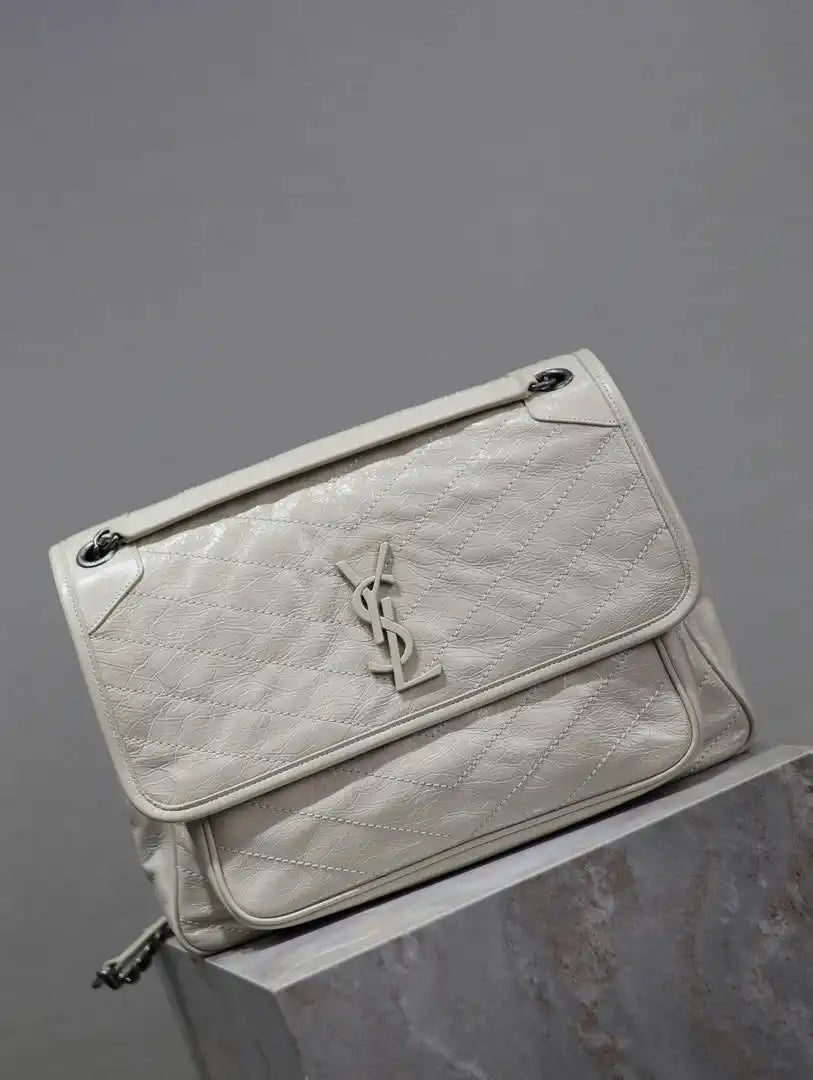 Yves Saint Laurent YSL 498830 Niki Large In Quilted Leather Bag milky white