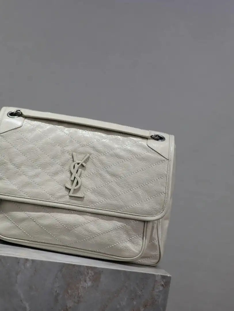 Yves Saint Laurent YSL 498830 Niki Large In Quilted Leather Bag milky white