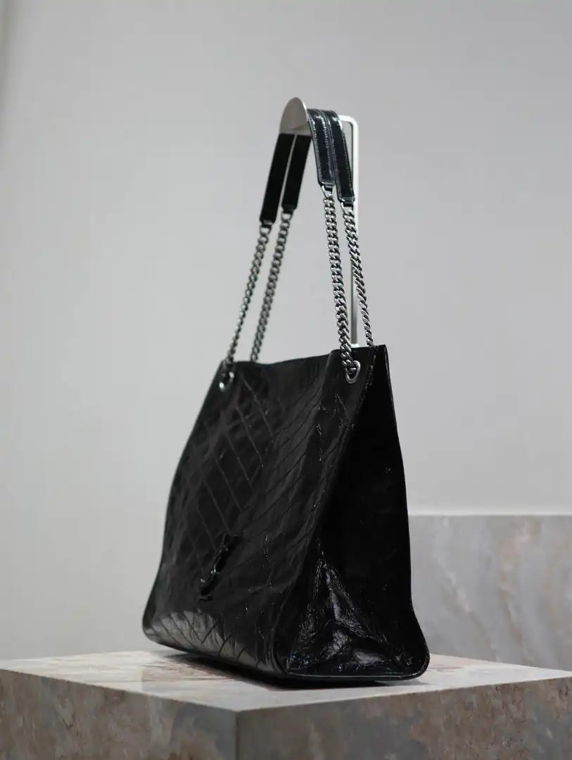 Yves Saint Laurent YSL 577998 NIKI Large Retro Pleated Genuine Leather Shopping Bag