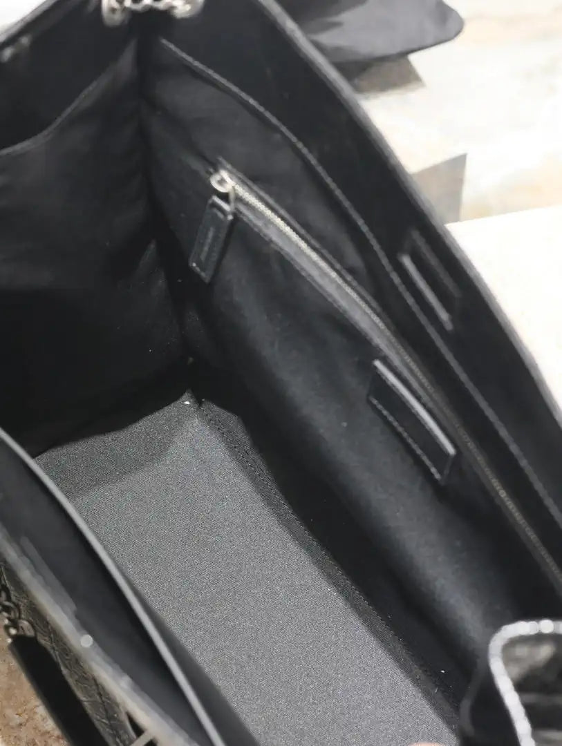 Yves Saint Laurent YSL 577998 NIKI Large Retro Pleated Genuine Leather Shopping Bag