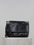 Yves Saint Laurent YSL 633158 Niki Medium In Quilted Crinkled Vintage Leather Bag Black