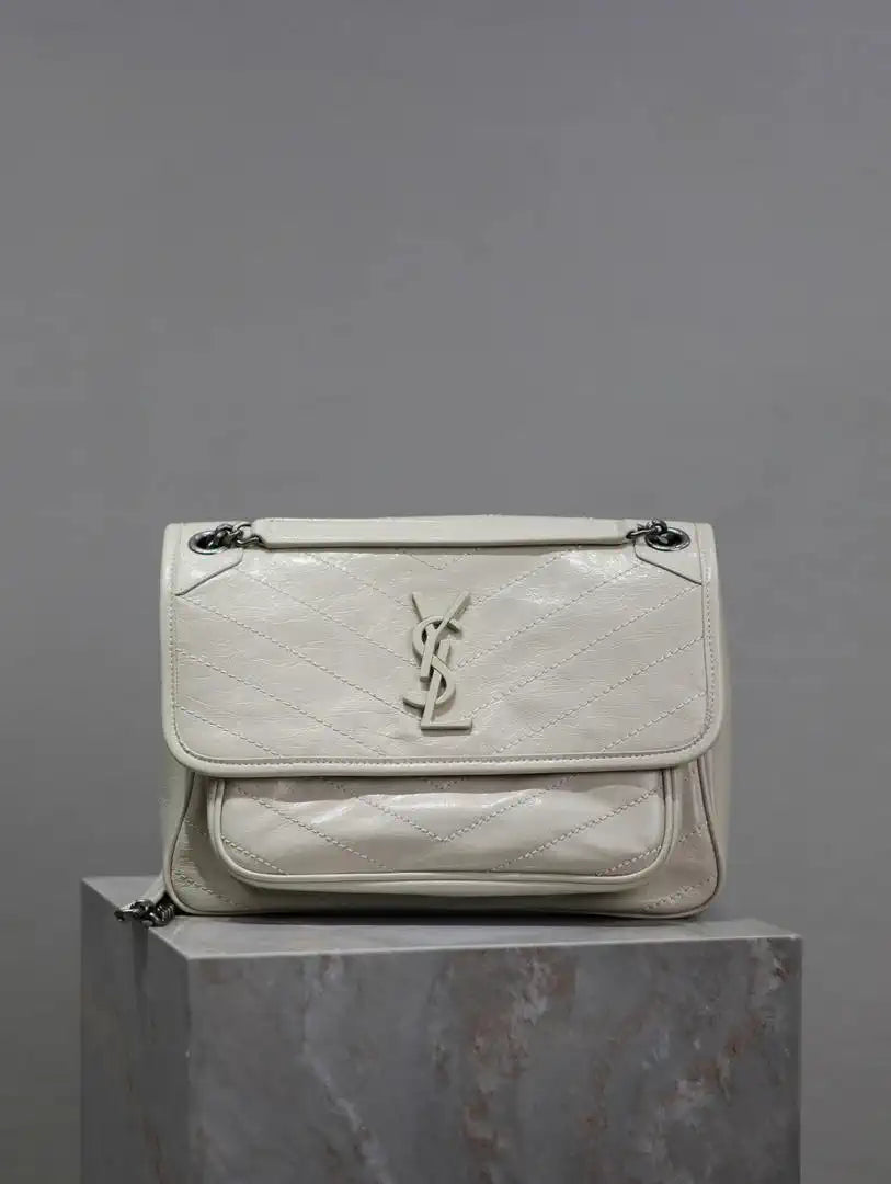Yves Saint Laurent YSL 633158 Niki Medium In Quilted Leather Bag White