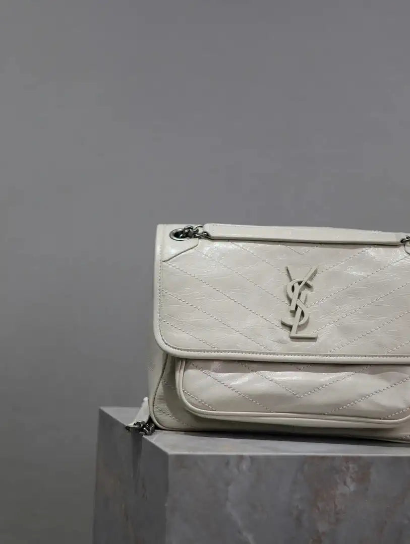 Yves Saint Laurent YSL 633158 Niki Medium In Quilted Leather Bag White