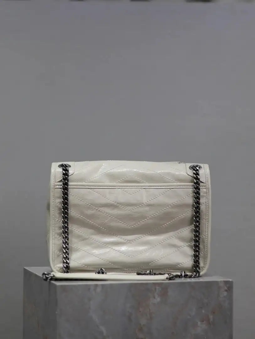 Yves Saint Laurent YSL 633158 Niki Medium In Quilted Leather Bag White