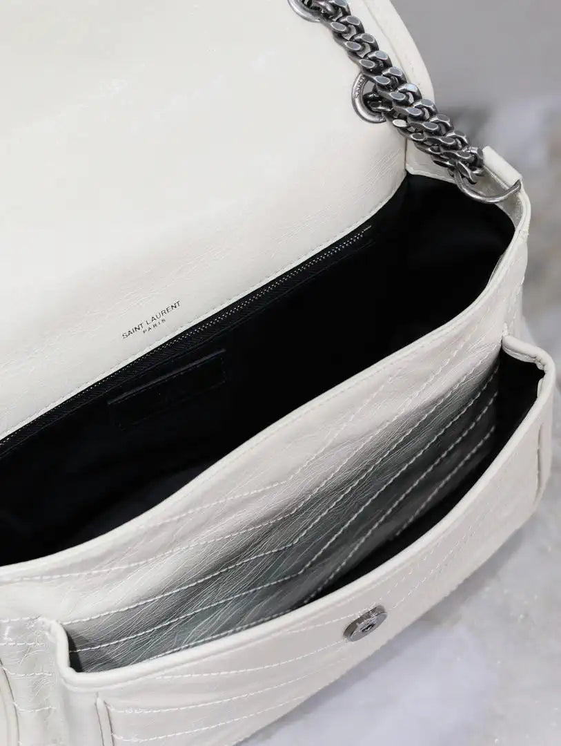 Yves Saint Laurent YSL 633158 Niki Medium In Quilted Leather Bag White