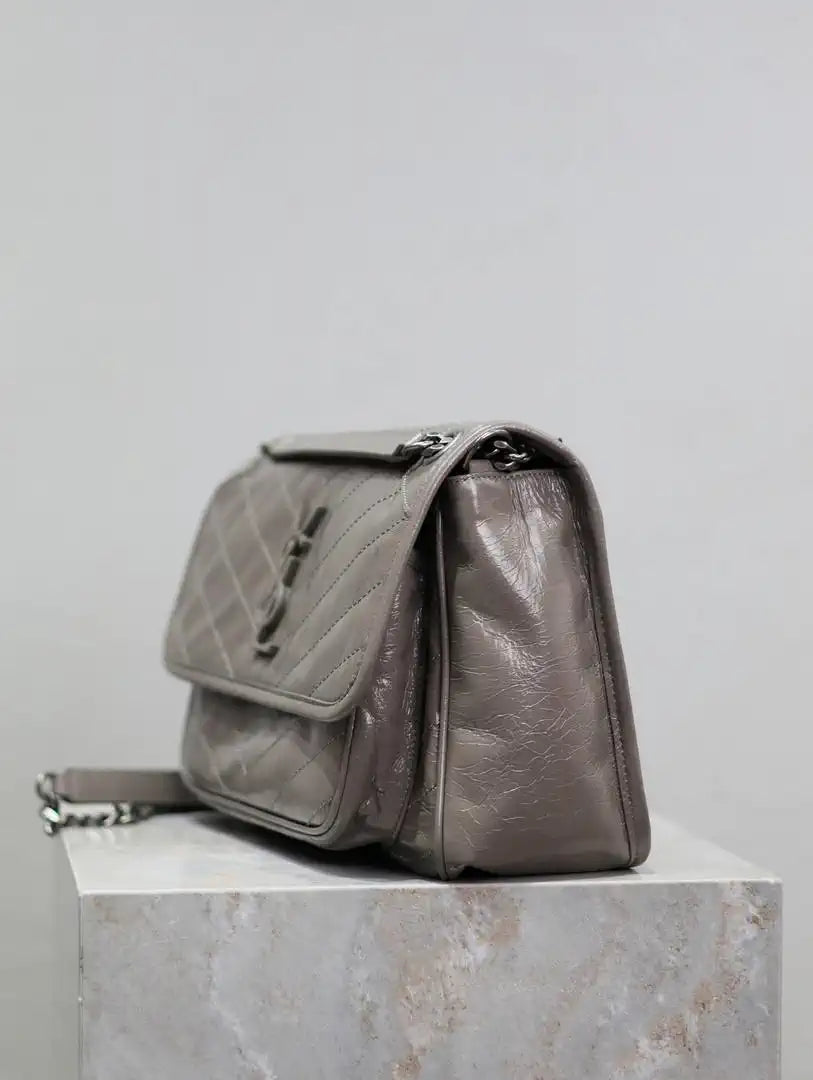 Yves Saint Laurent YSL 633158 Niki Medium In Quilted Leather Bag Gray