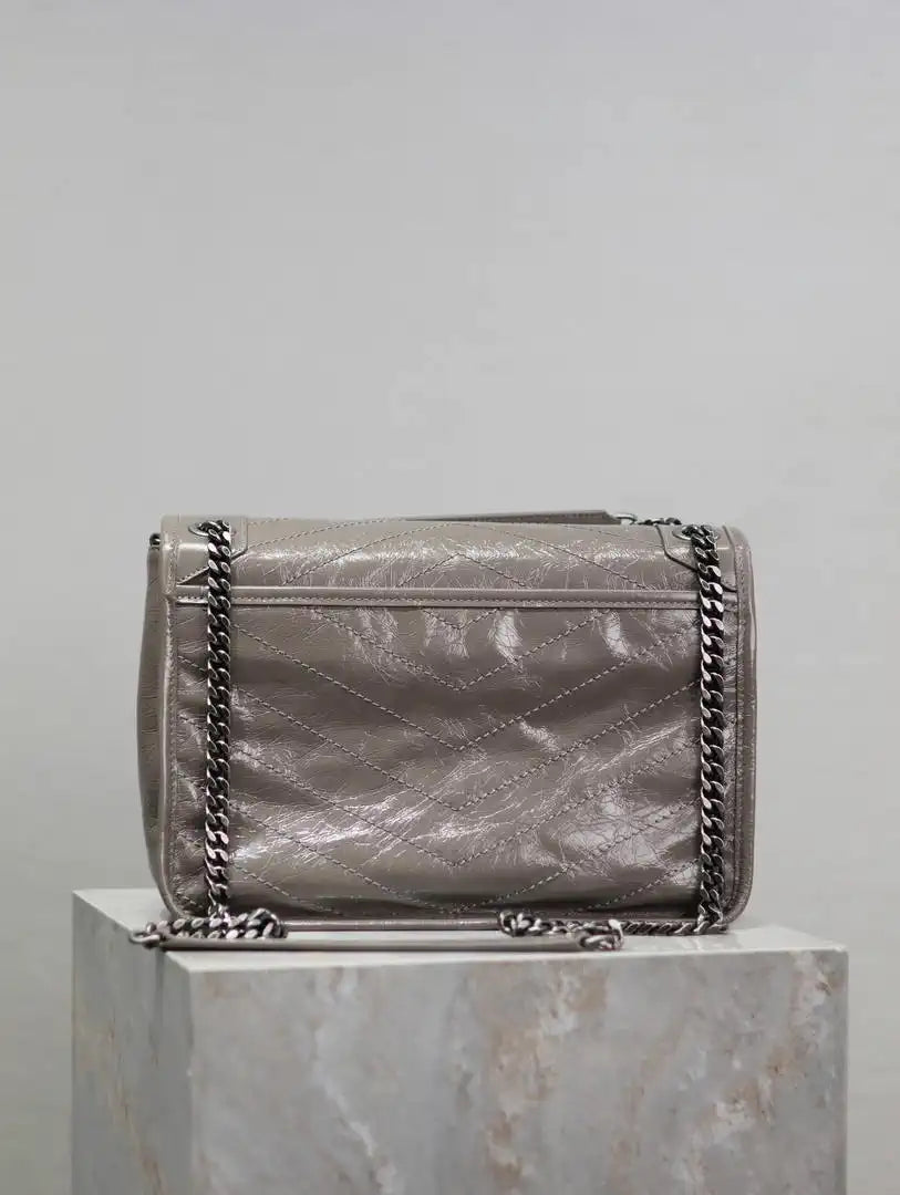 Yves Saint Laurent YSL 633158 Niki Medium In Quilted Leather Bag Gray