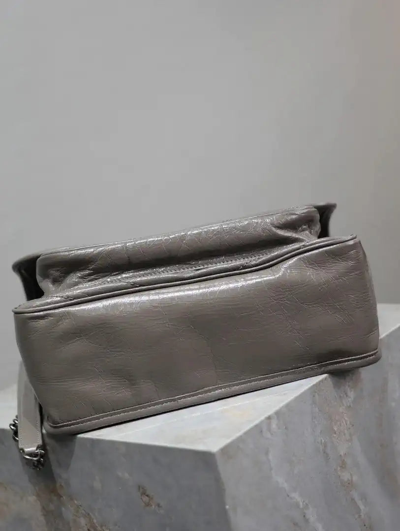 Yves Saint Laurent YSL 633158 Niki Medium In Quilted Leather Bag Gray