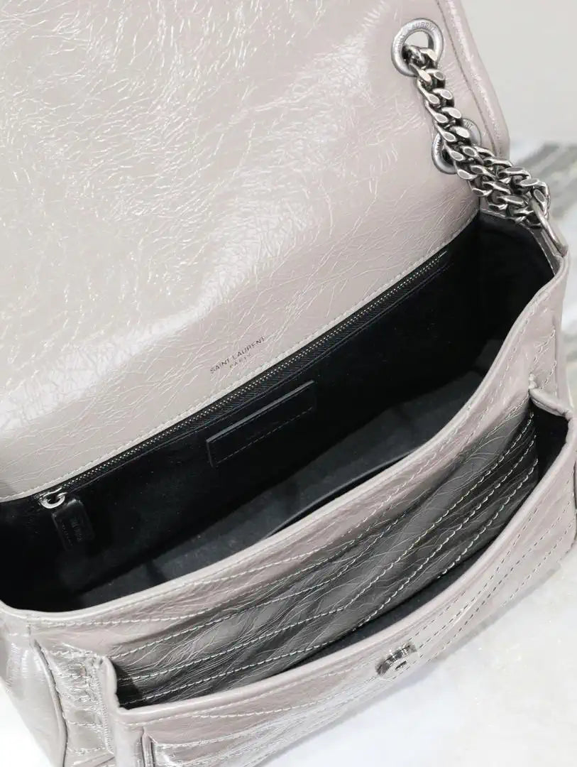 Yves Saint Laurent YSL 633158 Niki Medium In Quilted Leather Bag Gray