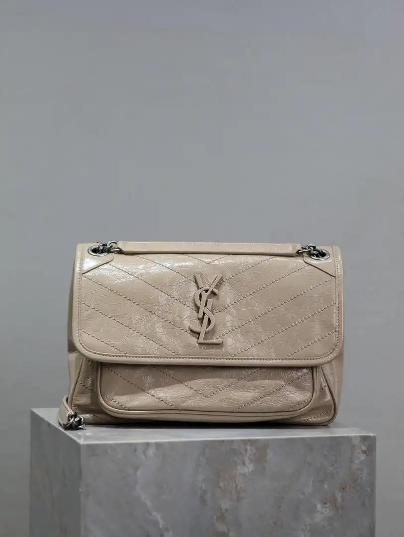Yves Saint Laurent YSL 633158 Niki Medium In Quilted Leather Bag Milk tea