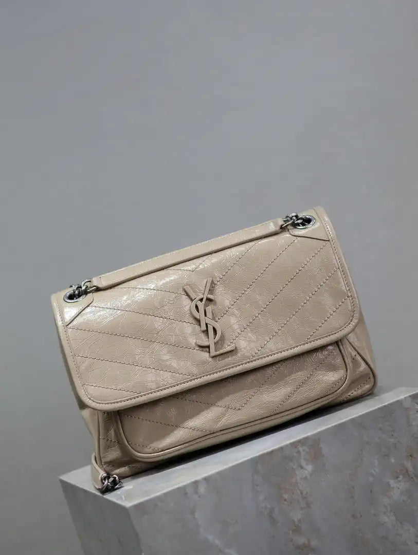 Yves Saint Laurent YSL 633158 Niki Medium In Quilted Leather Bag Milk tea