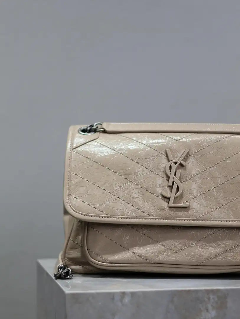 Yves Saint Laurent YSL 633158 Niki Medium In Quilted Leather Bag Milk tea
