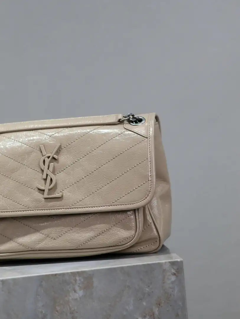 Yves Saint Laurent YSL 633158 Niki Medium In Quilted Leather Bag Milk tea