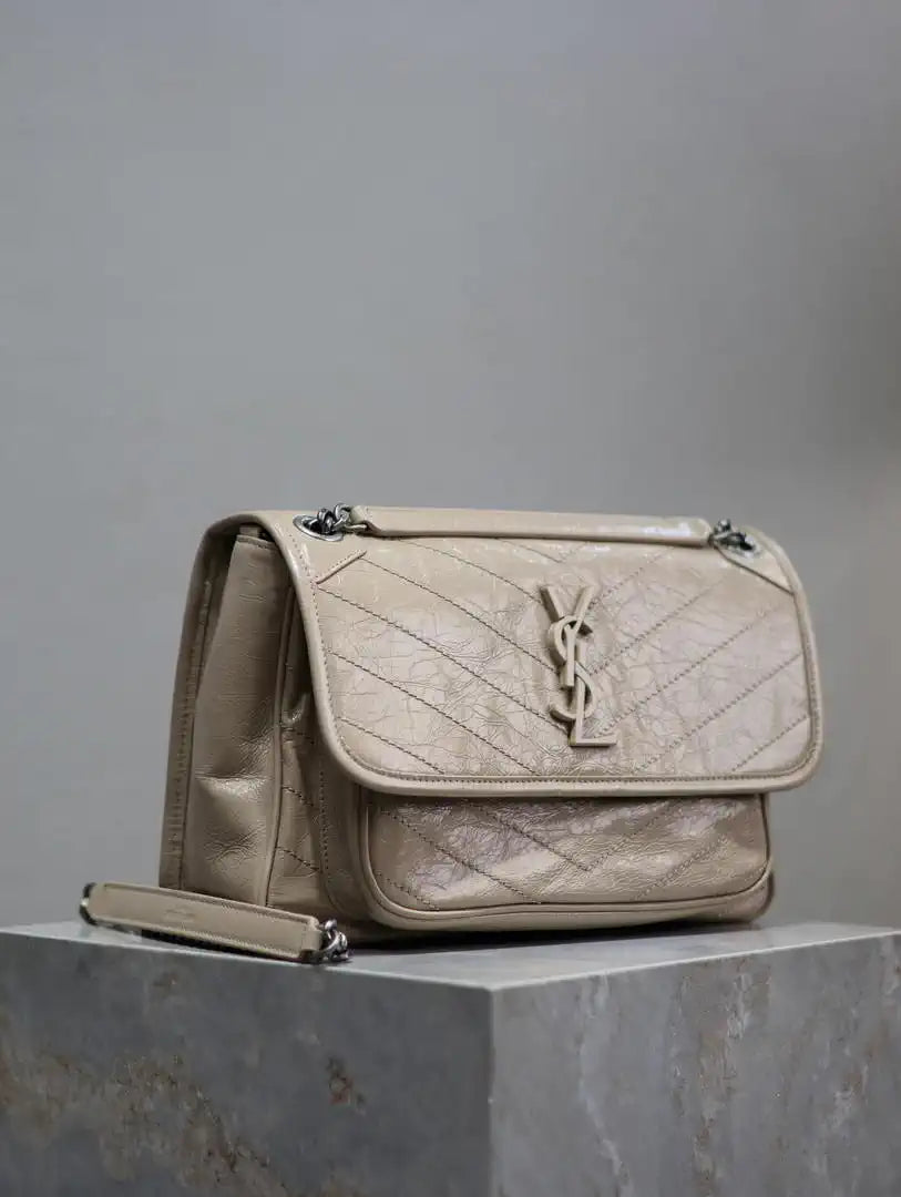 Yves Saint Laurent YSL 633158 Niki Medium In Quilted Leather Bag Milk tea