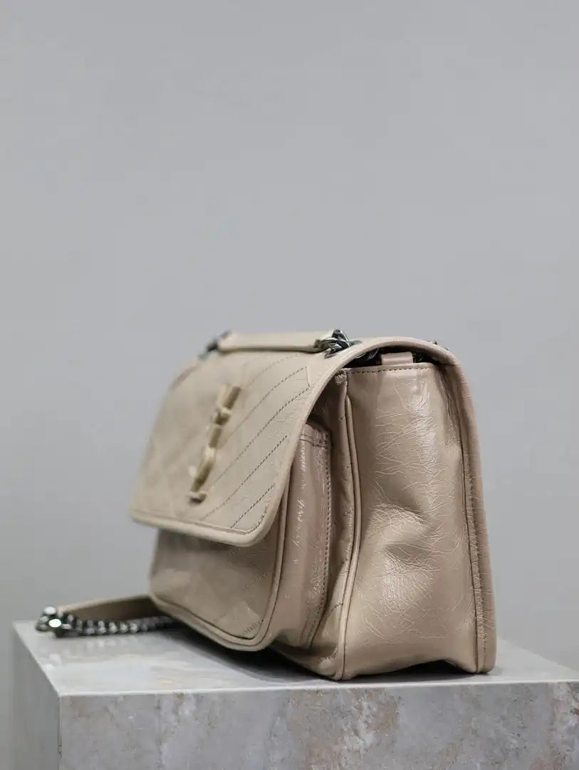 Yves Saint Laurent YSL 633158 Niki Medium In Quilted Leather Bag Milk tea