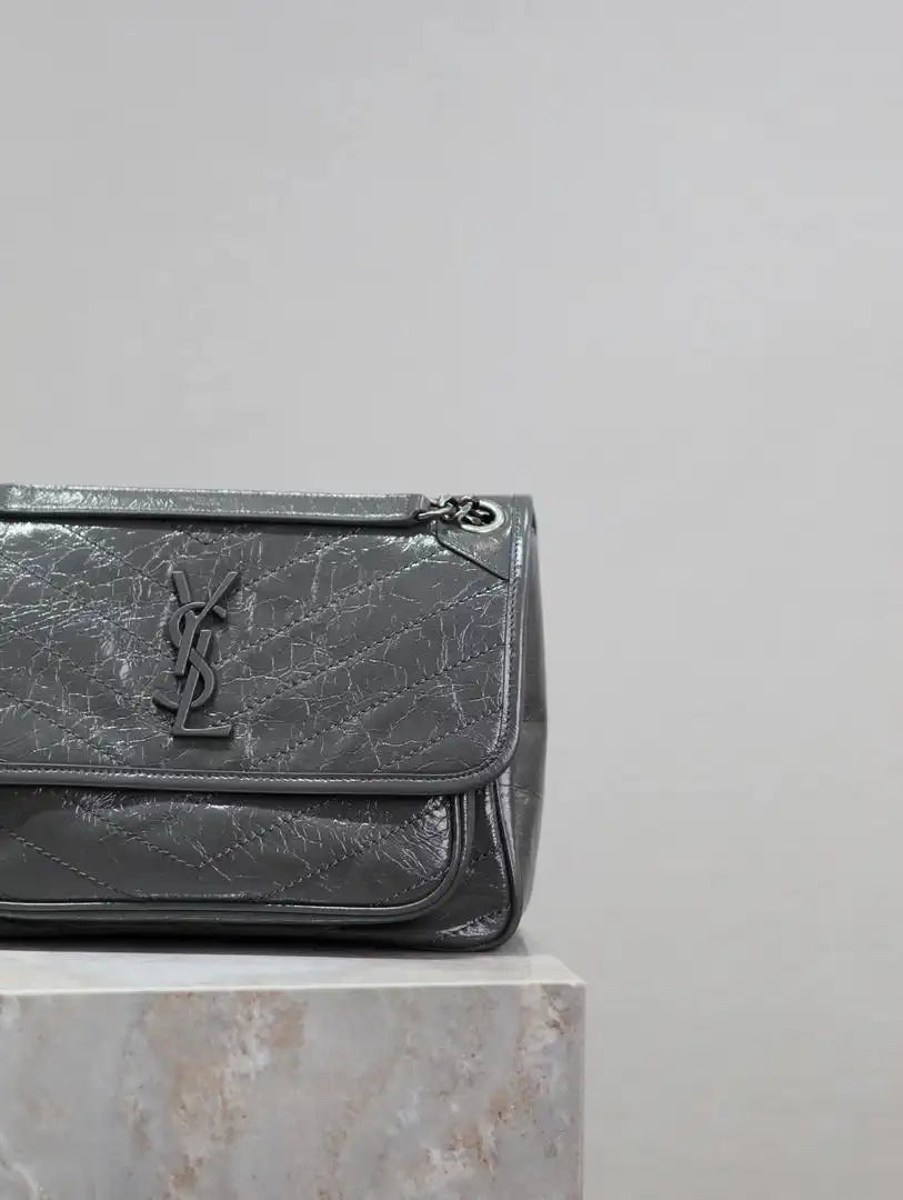 Yves Saint Laurent YSL 633158 Niki Medium In Quilted Leather Bag Dark Gray