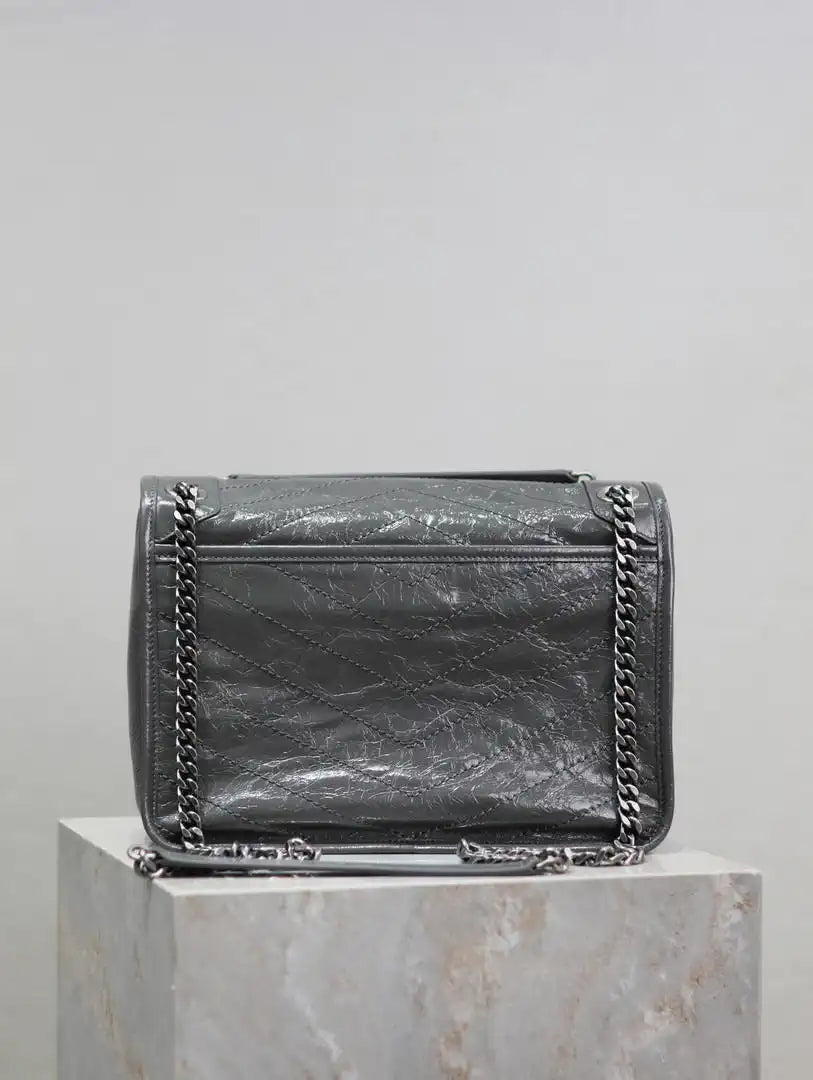 Yves Saint Laurent YSL 633158 Niki Medium In Quilted Leather Bag Dark Gray