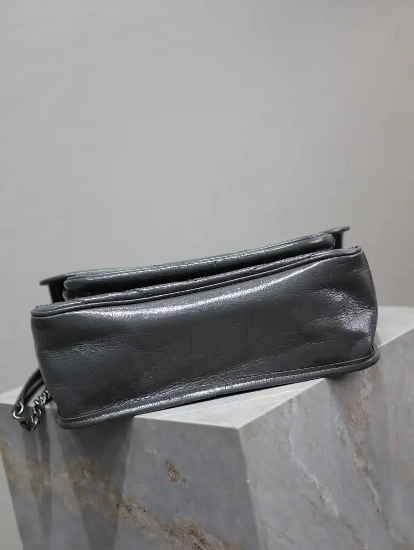 Yves Saint Laurent YSL 633158 Niki Medium In Quilted Leather Bag Dark Gray