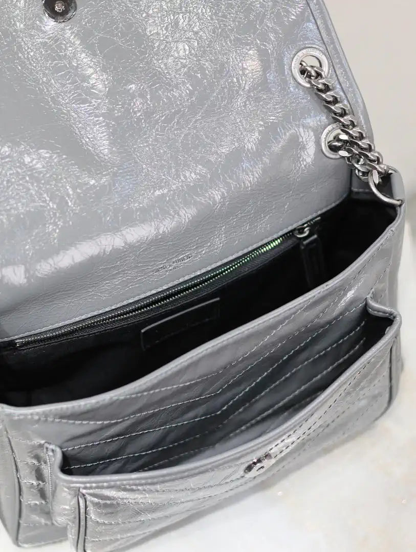Yves Saint Laurent YSL 633158 Niki Medium In Quilted Leather Bag Dark Gray