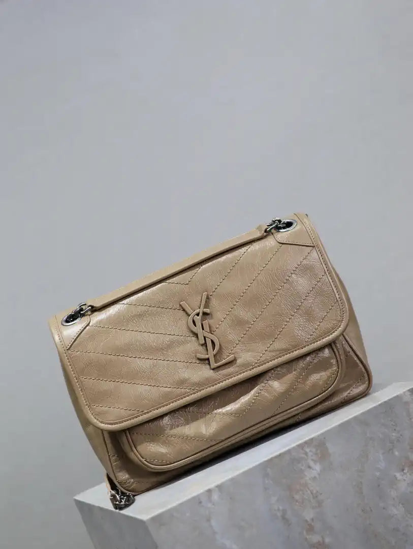 Yves Saint Laurent YSL 633158 Niki Medium In Quilted Leather Bag Apricot