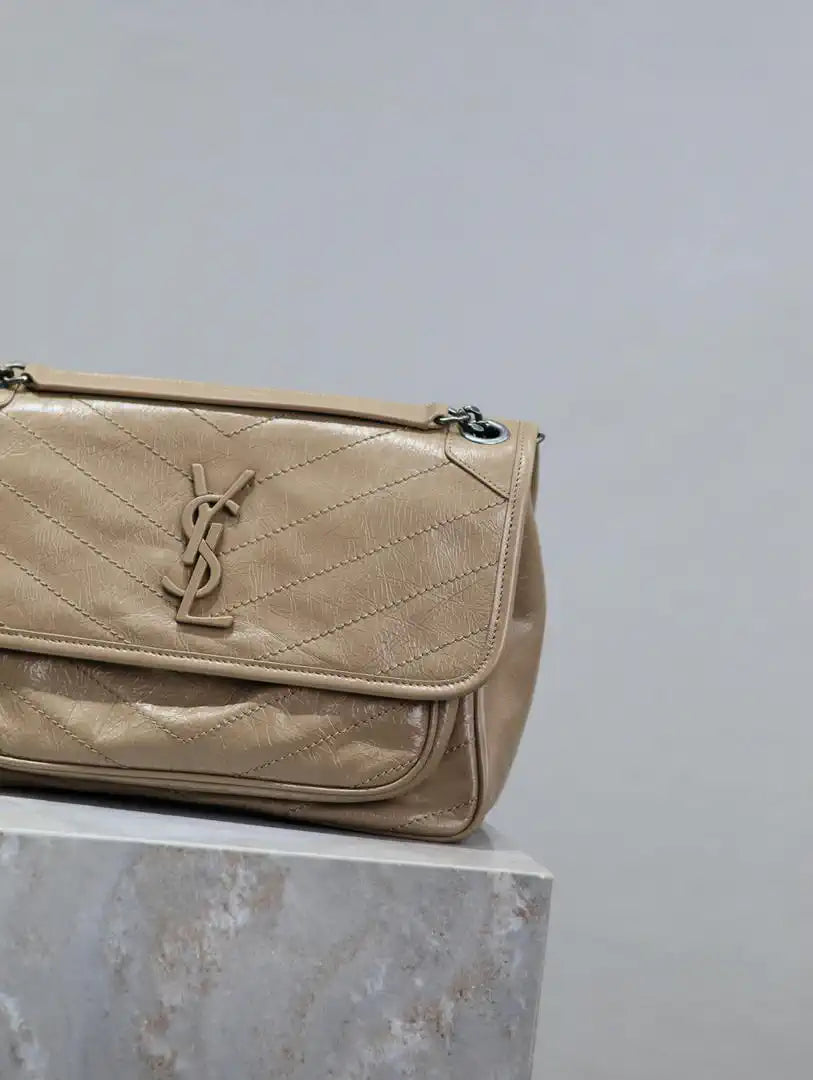 Yves Saint Laurent YSL 633158 Niki Medium In Quilted Leather Bag Apricot