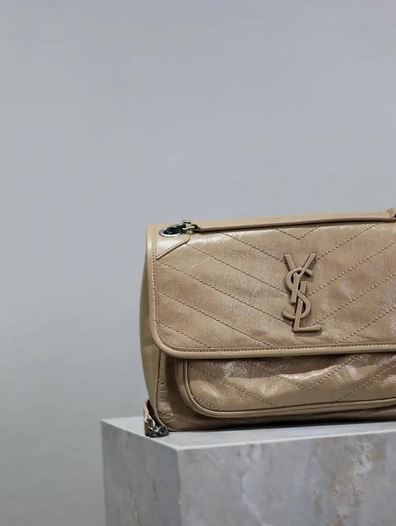 Yves Saint Laurent YSL 633158 Niki Medium In Quilted Leather Bag Apricot