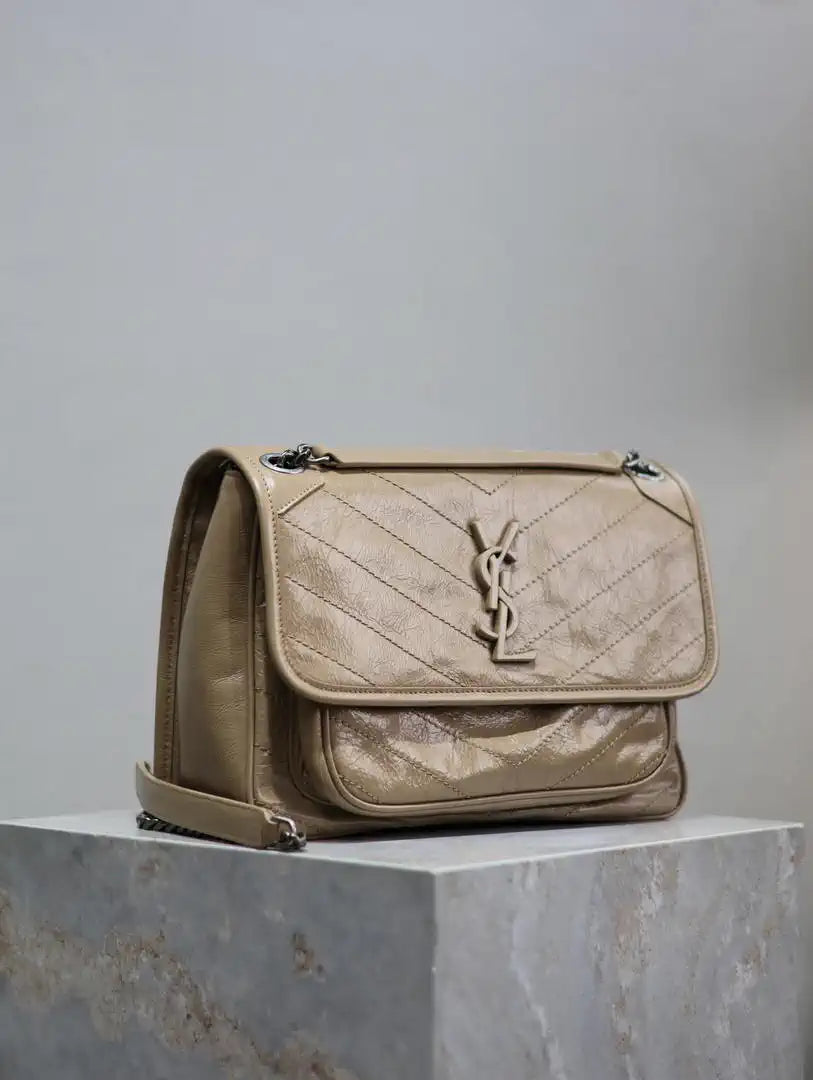 Yves Saint Laurent YSL 633158 Niki Medium In Quilted Leather Bag Apricot