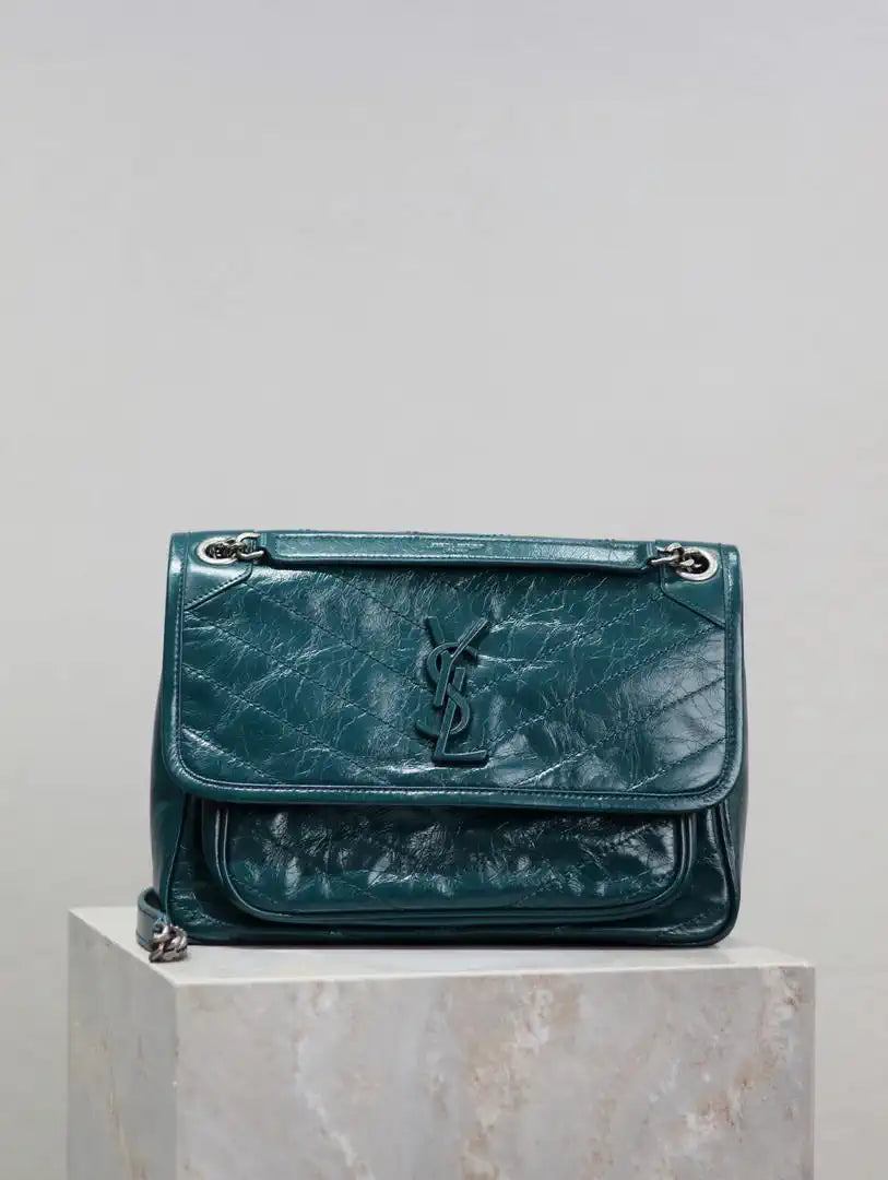 Yves Saint Laurent YSL 633158 Niki Medium In Quilted Leather Bag Turquoise