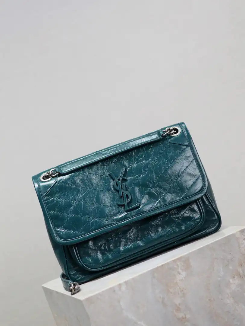 Yves Saint Laurent YSL 633158 Niki Medium In Quilted Leather Bag Turquoise