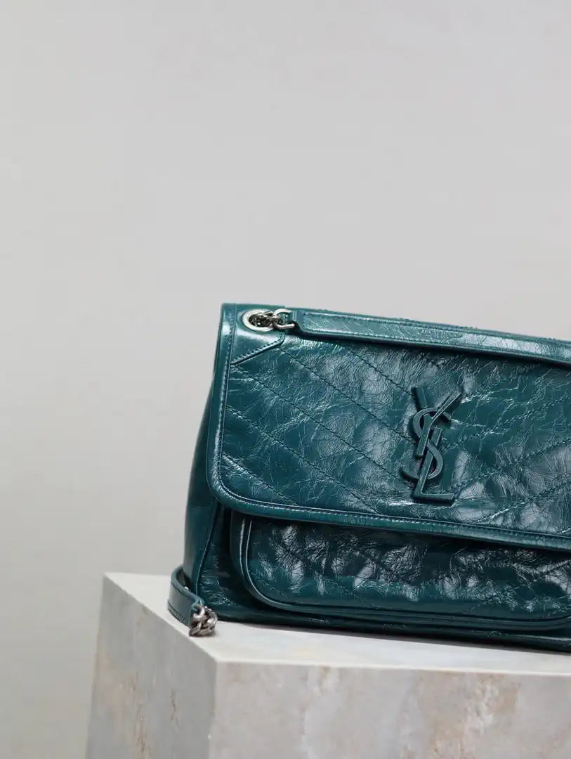 Yves Saint Laurent YSL 633158 Niki Medium In Quilted Leather Bag Turquoise